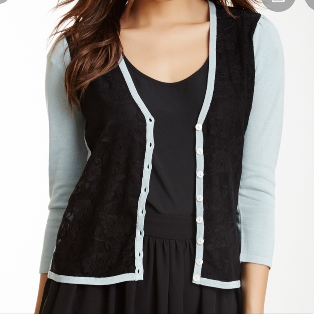 Shu Shu Blue Gray Lace Light Cardigan Small